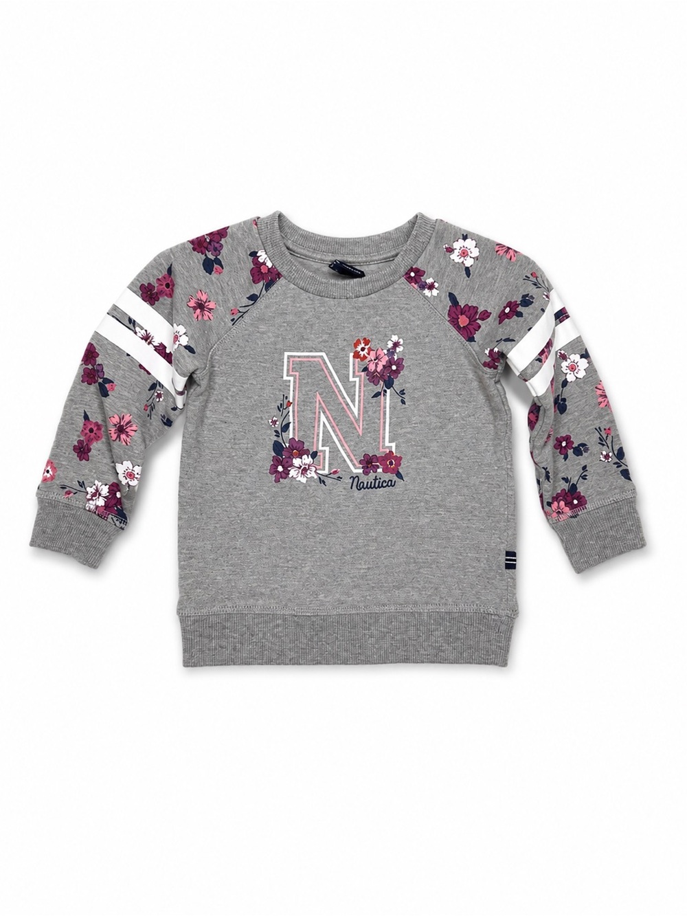 Nautica Baby Girls 18M Gray Floral Varsity Stripe Pullover Sweatshirt